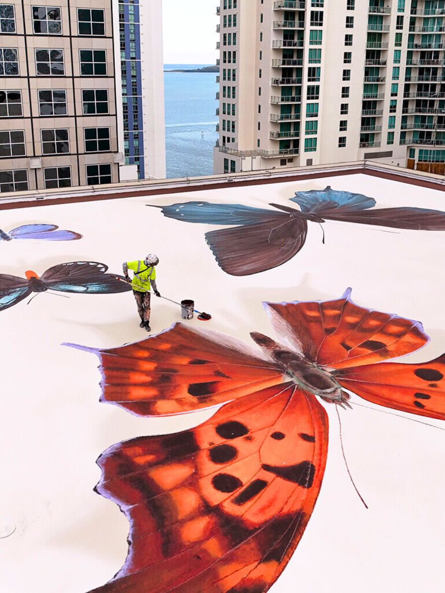 In the midst of painting the butterflies