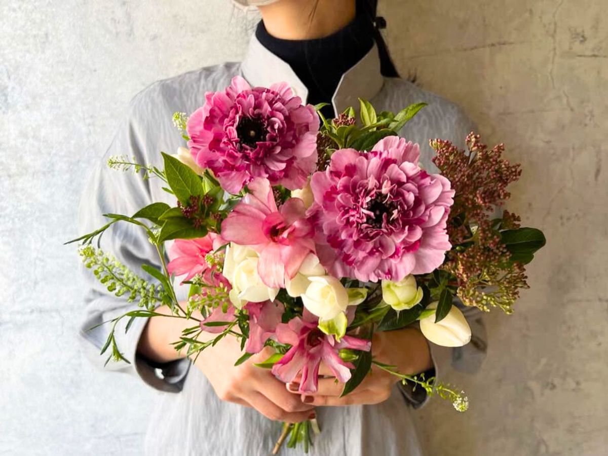 Pink Ranunculus Charlotte in a bouquet