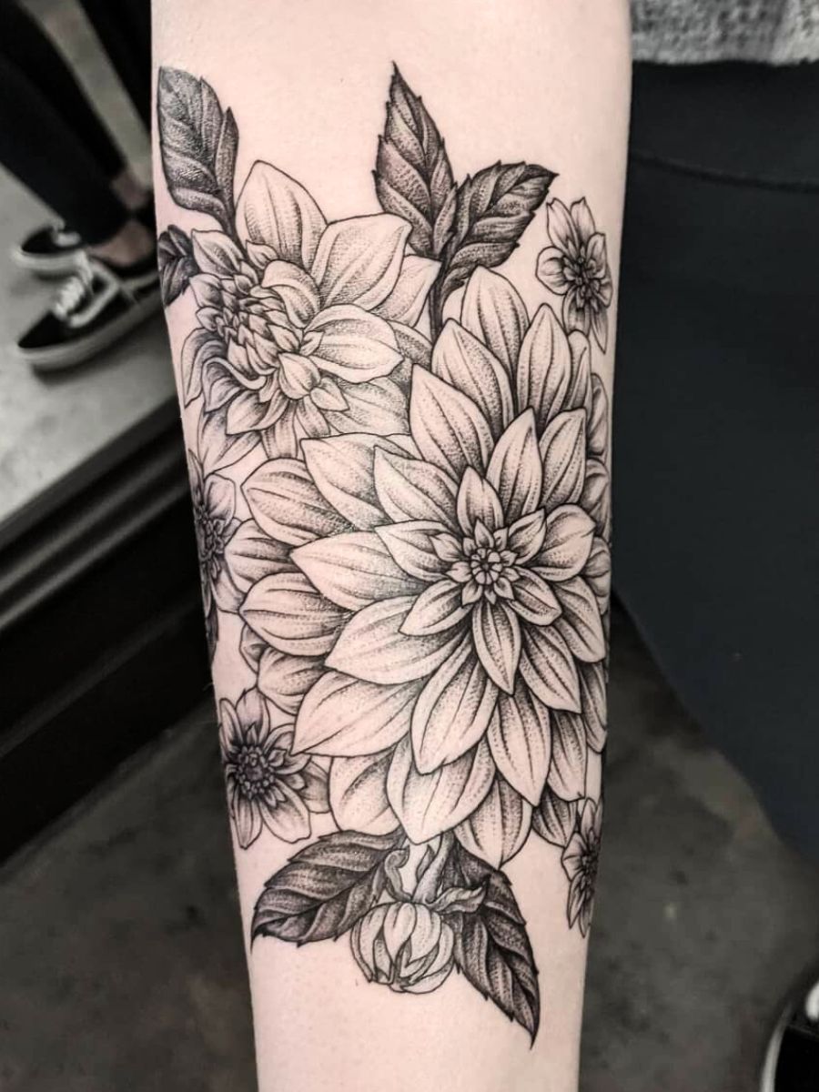 Black and white Dahlia tattoo