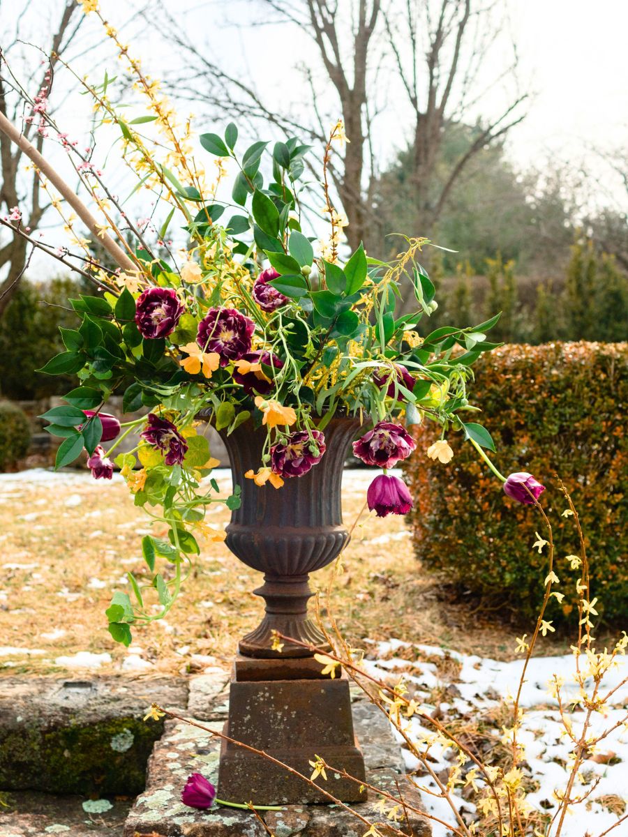 Outdoor decor with flowering branches