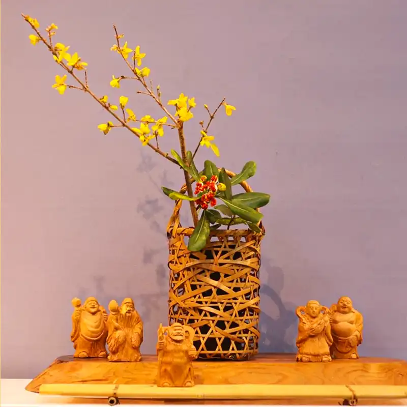 Forsythia with Chinese Buddhas