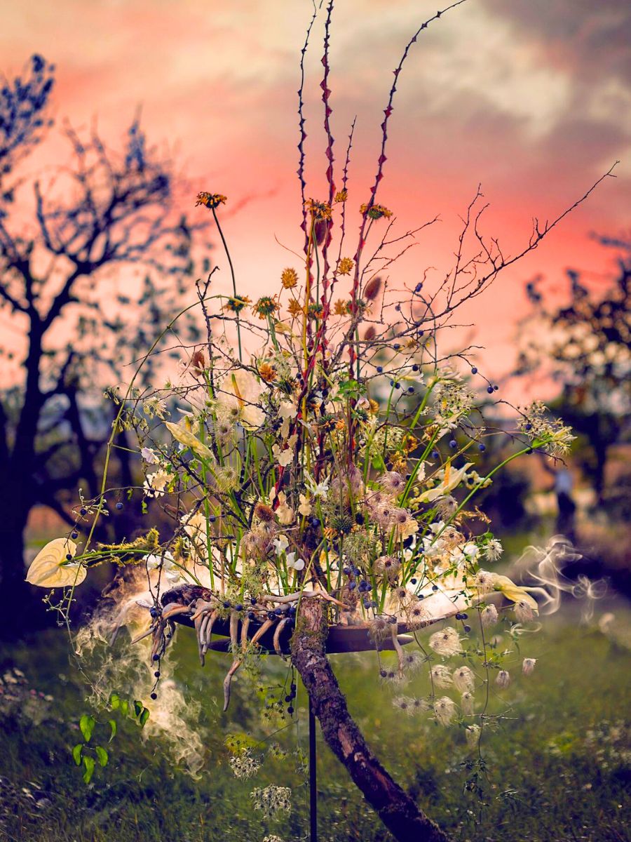 Floral design in the middle of a sunset