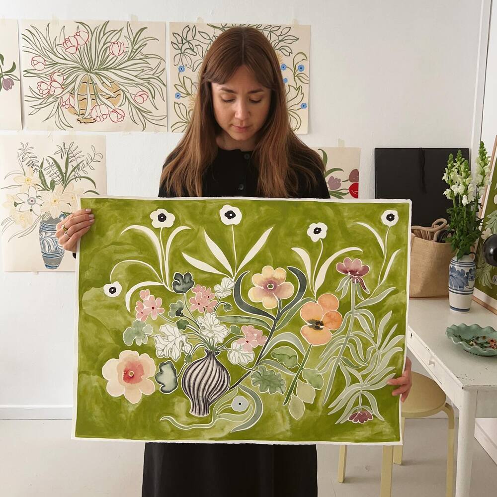 lady holding Floral art