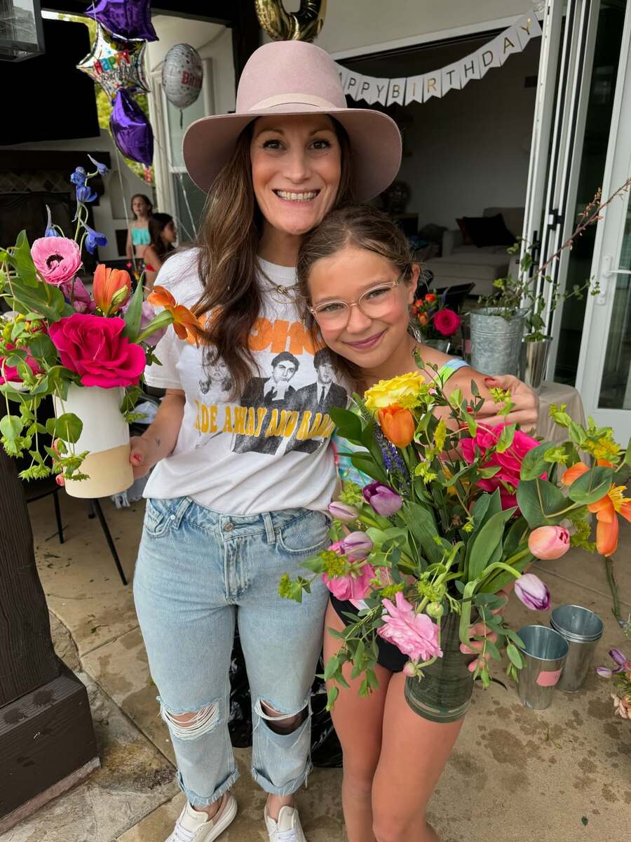 Mother and child with flowers