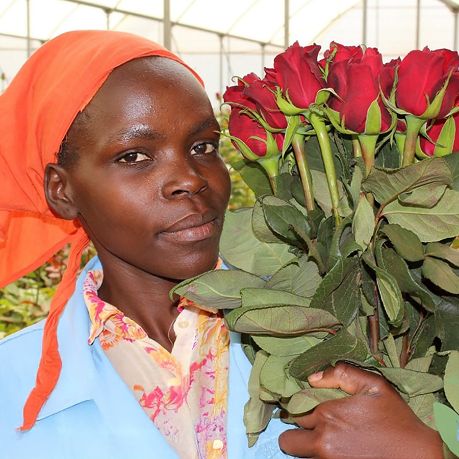 Bloomingdale Roses woman with red roses