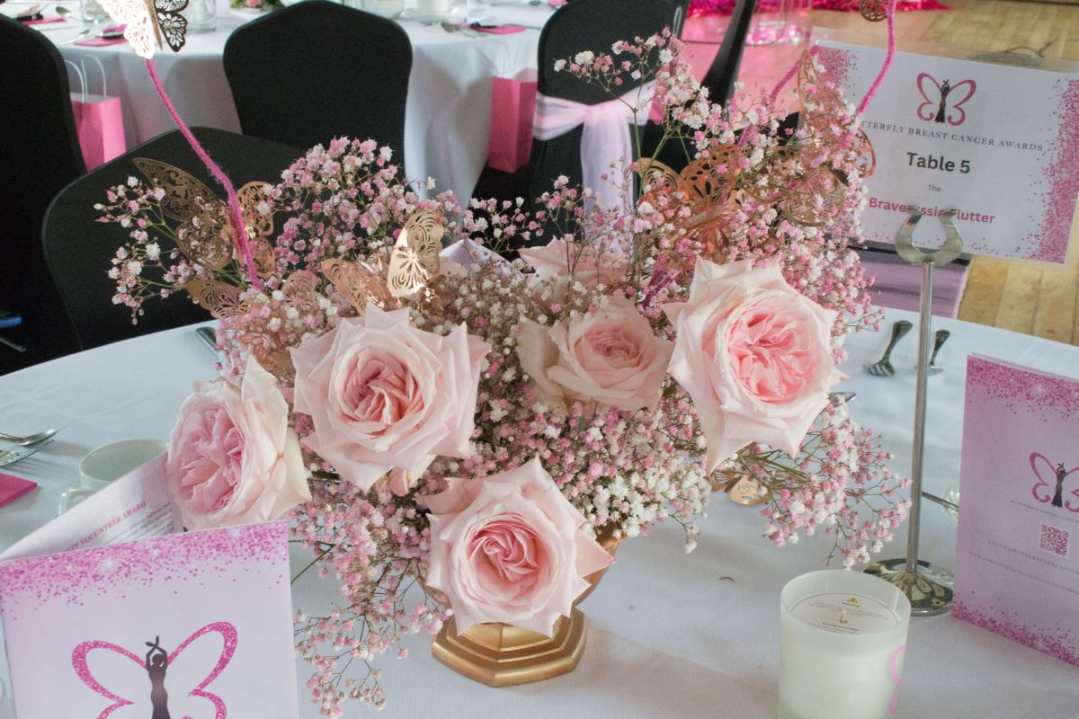 Pink Roses and Gypsophila for Table Design