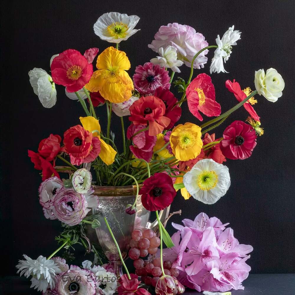 Vibrant floral arrangement in a decorative vase.