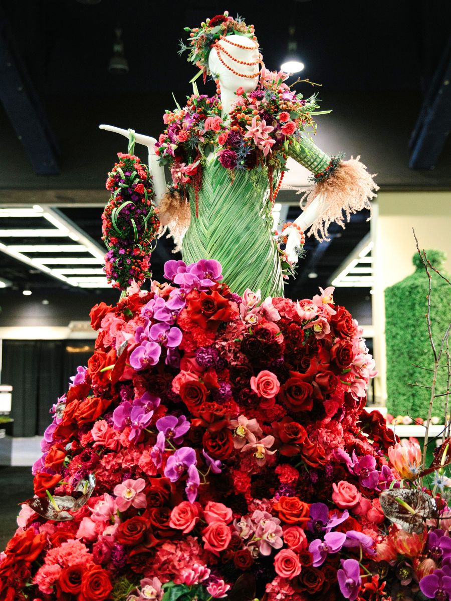 Dark red and pink floral mannequin