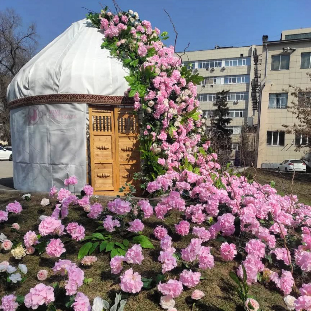 Flower decorated yurt in Kazakhstan