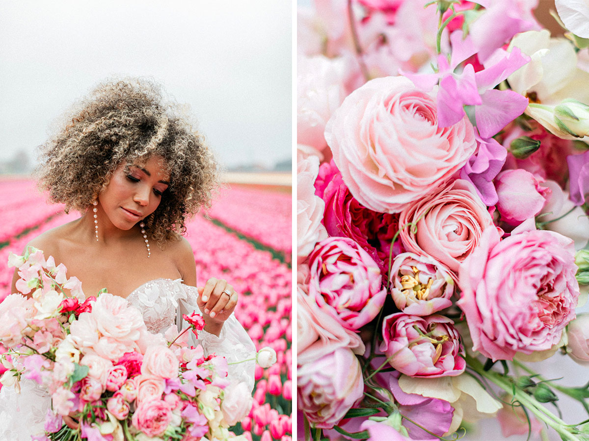 Katya Hutter bride with wedding bouquet and details