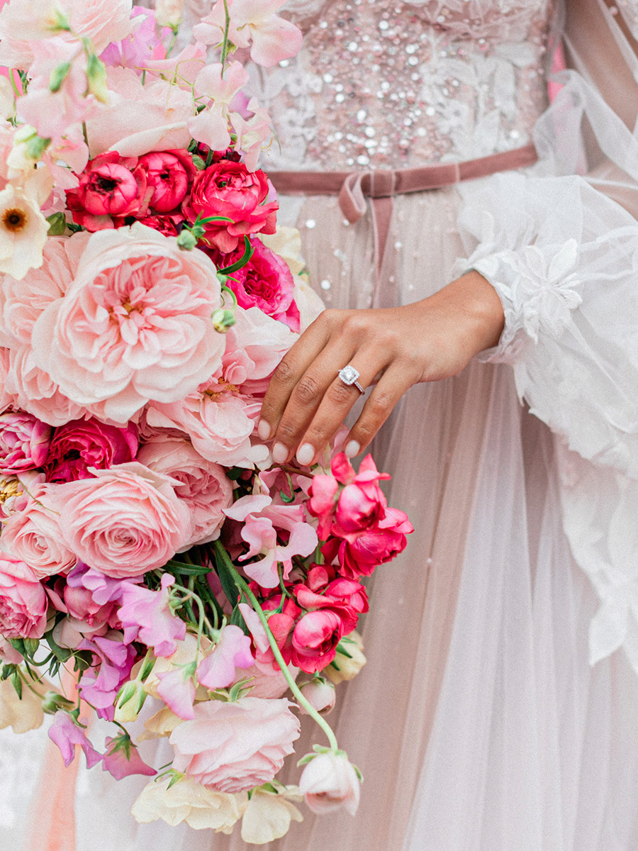 Katya Hutter lush floral wedding bouquet detail