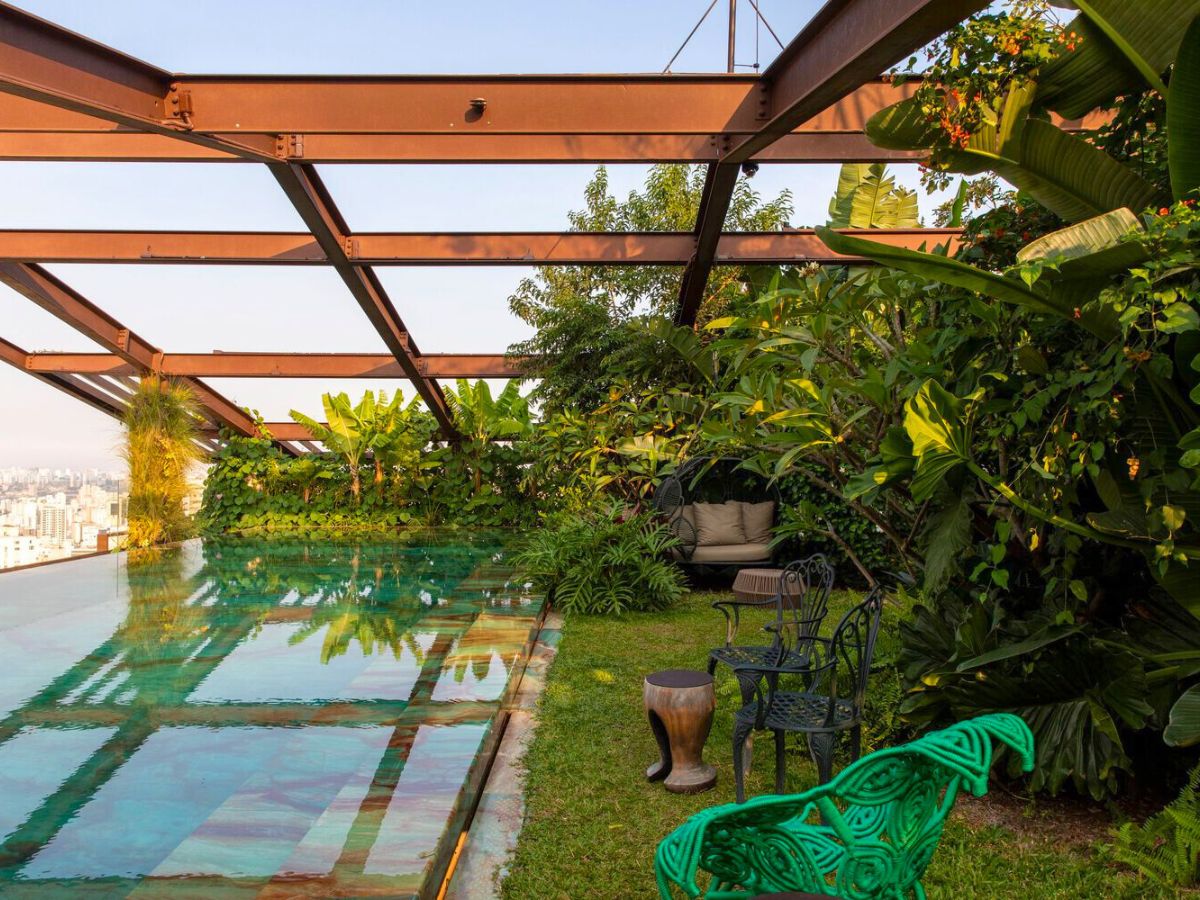 The pool and vegetation view of the towers