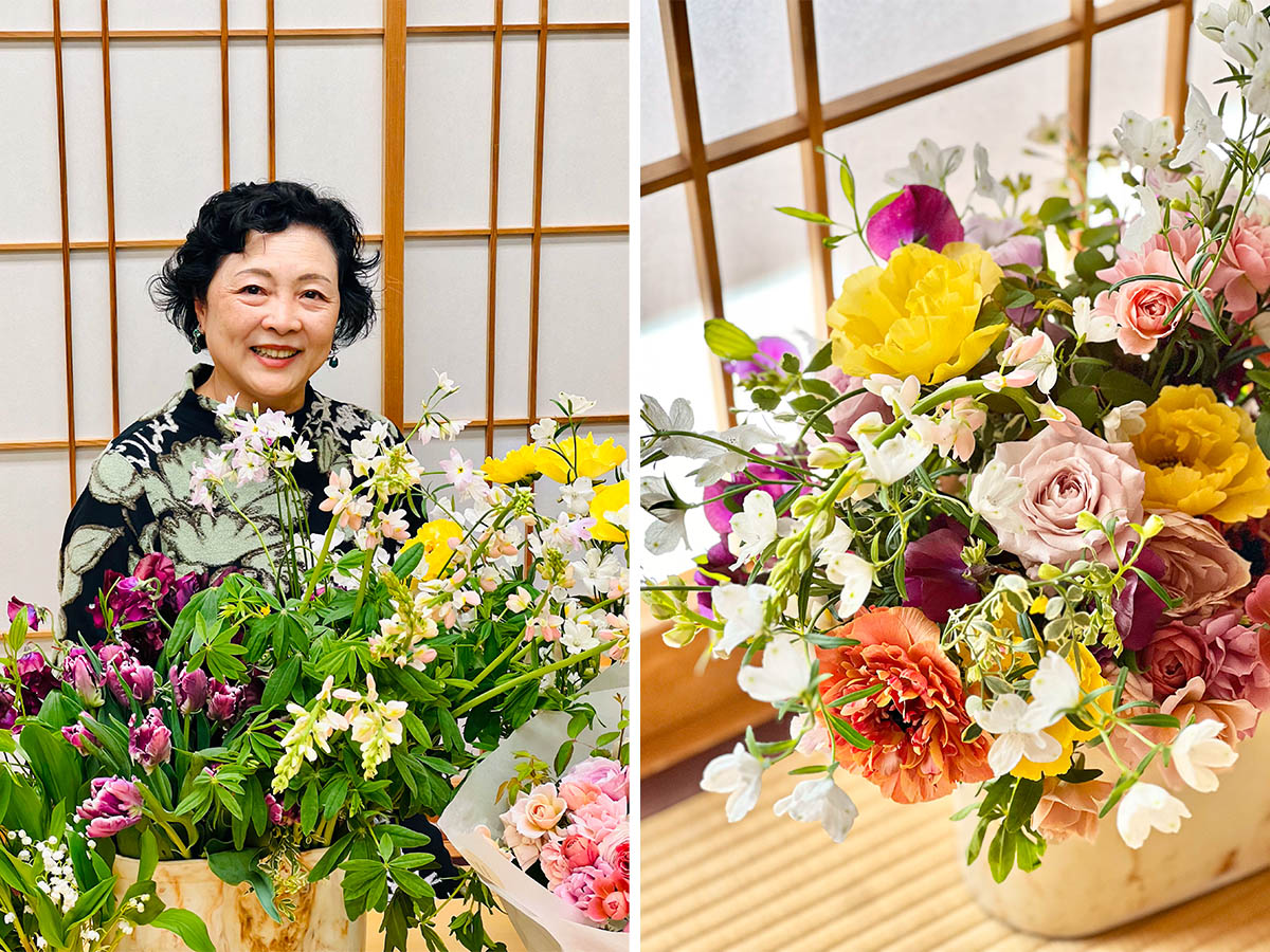 Kazuyo Asayama with Japanese flowers