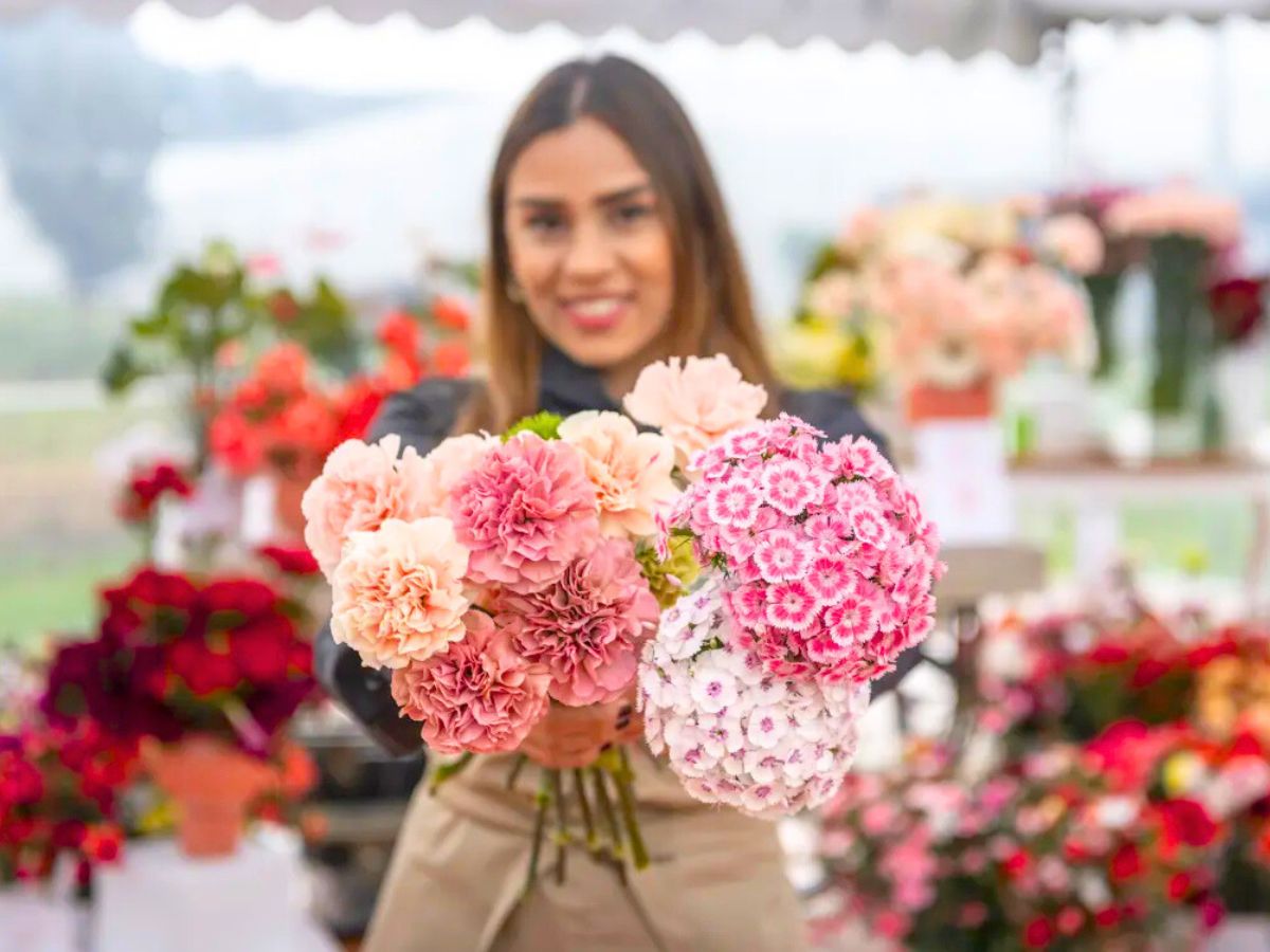 Shallima with pink carnations