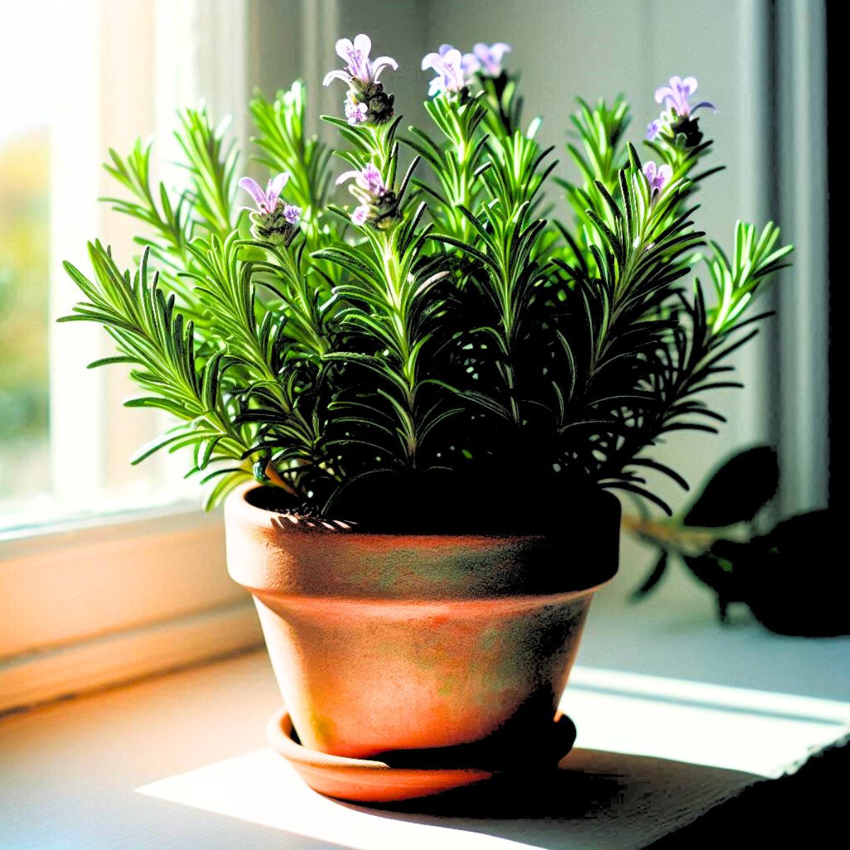 A rosemary plant receiveing sun