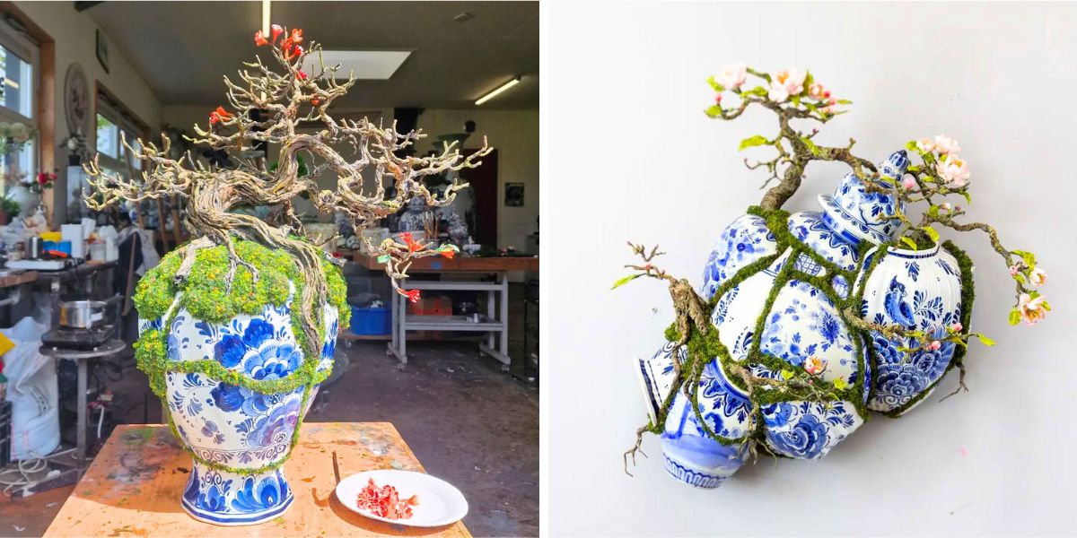 Bonsais sprouting out of vases by Patrick Bergsma