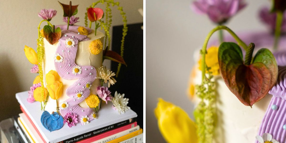 Cake decorated with multicolored flowers Cake decorated with multicolored flowers