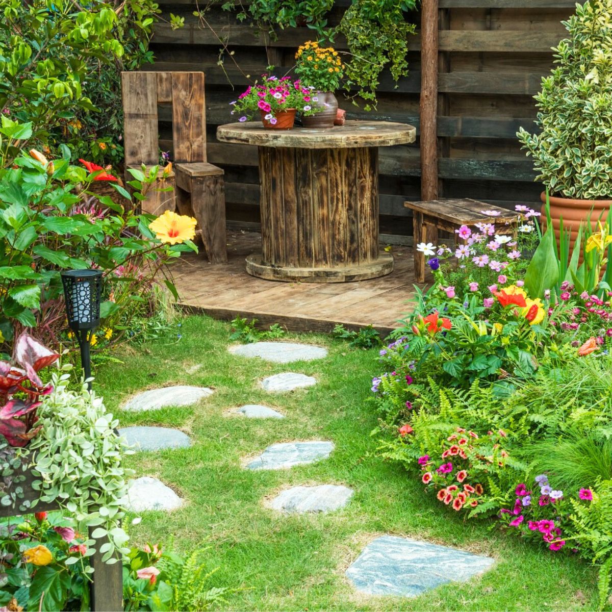 A bright green and colorful garden A bright green and colorful garden