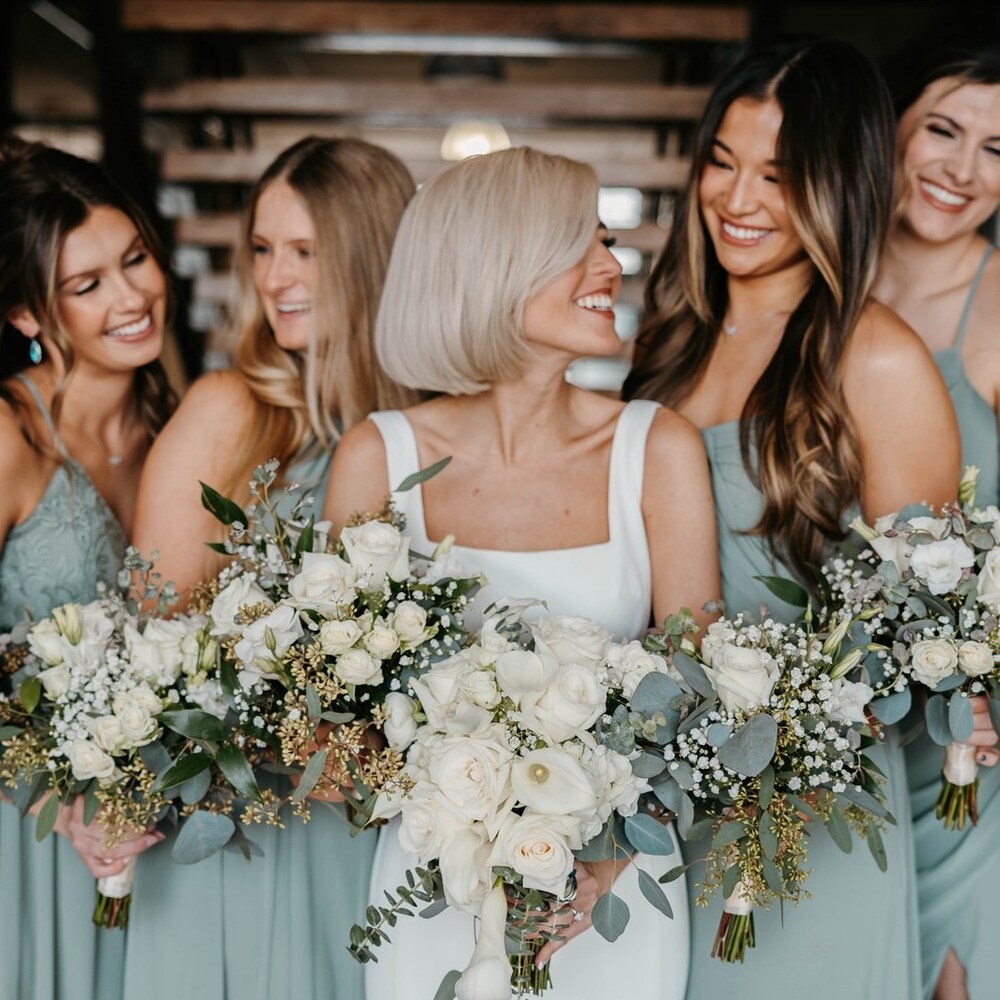 Bride and girls with flower bouquet Bride and girls with flower bouquet