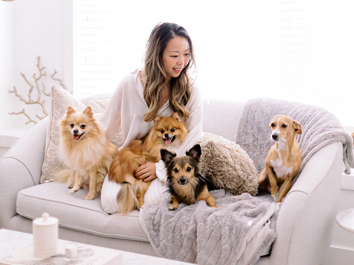 Heather Siu from Myrtle et Olive with her 4 dogs Heather Siu from Myrtle et Olive with her 4 dogs