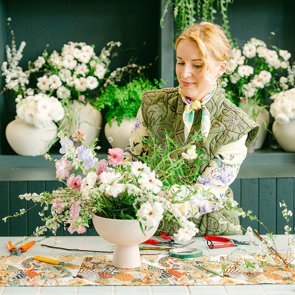 Katya Hutter Designing a bowl with Ranunculi