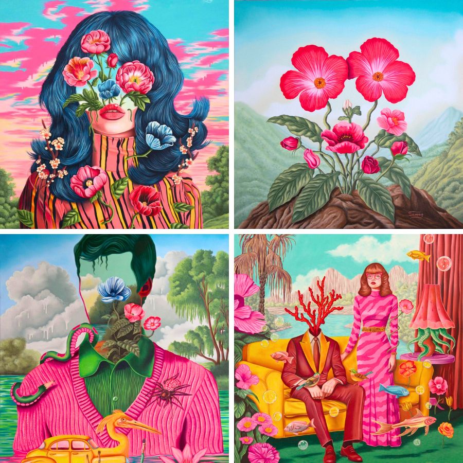 Different works by Rafael Silveira using flowers Different works by Rafael Silveira using flowers