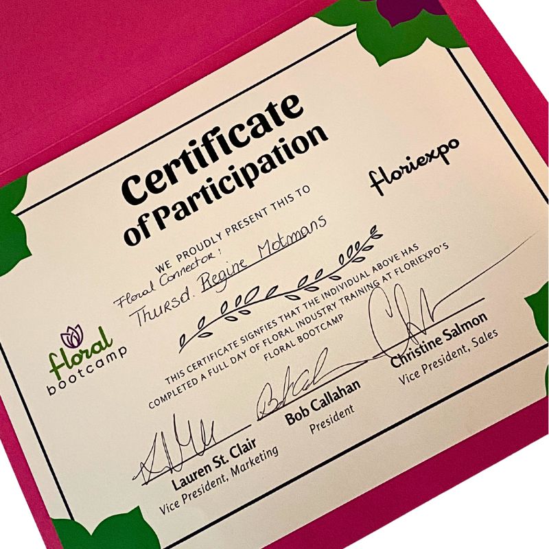 Certificate of Participation Floral Bootcamp Floriexpo