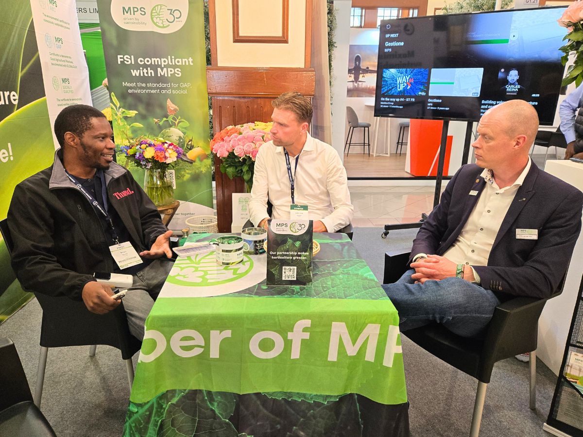 Brian Okinda engages with MPS team at their booth during the IFTEX 2025 Thursd at the IFTEX 2025