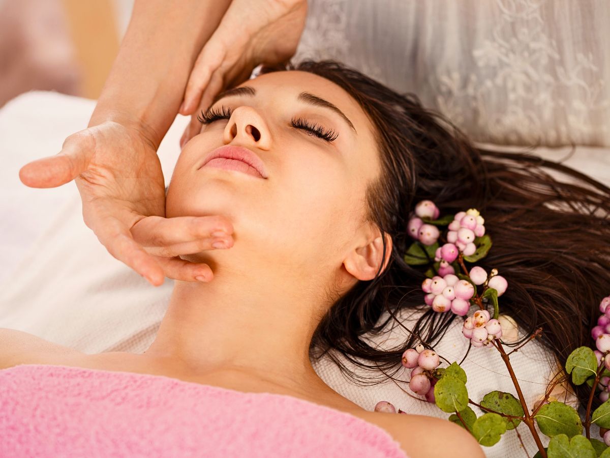 Skin care image illustrating a woman undergoing skincare treatment