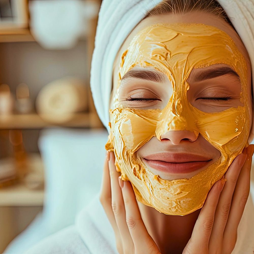 Turmeric facial mask Golden turmeric root and powder aiding wound healing and antioxidant support for sensitive skin with natural ingredients