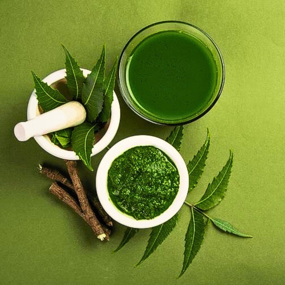 Neem Neem leaf paste delivering natural antiseptic power for skin disorders, insect bites, and irritated dry skin.