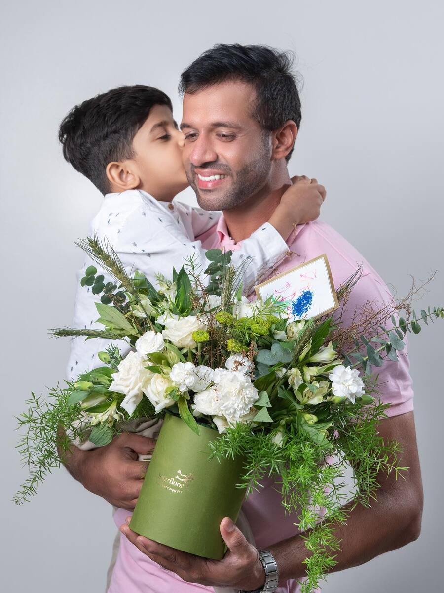 Son showing love toward father Son showing love toward father on father's day