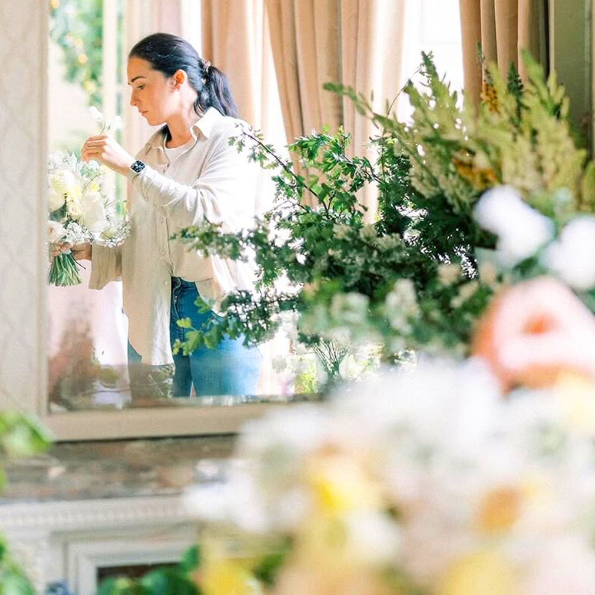 Jess working on a wedding arrangement