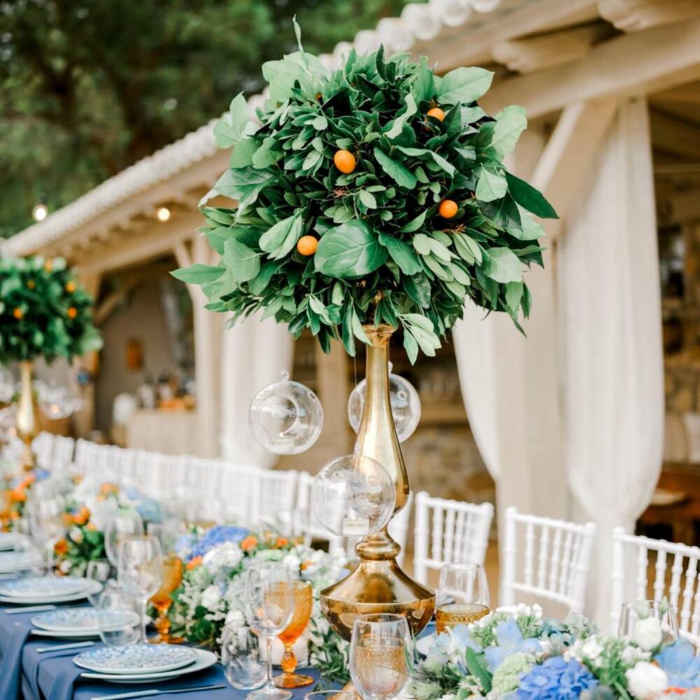 Outdoor table arrangement with Kumquat tree
