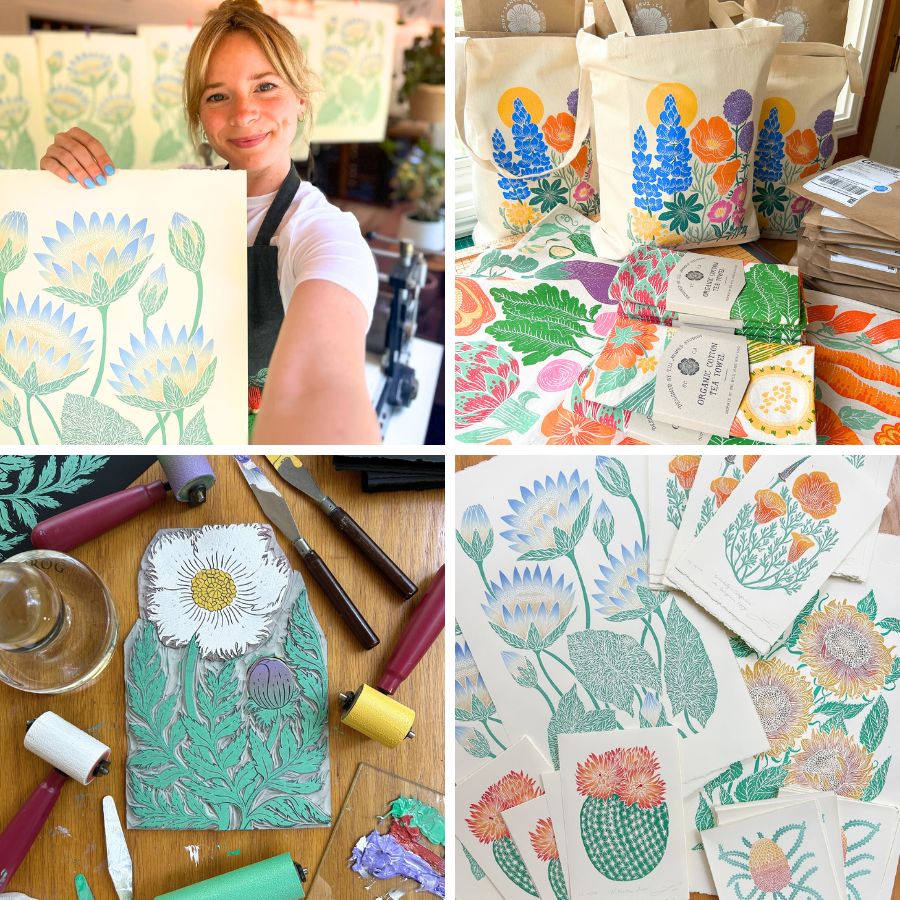 Lili Arnold with her printed botanical works Lili Arnold with her printed botanical works