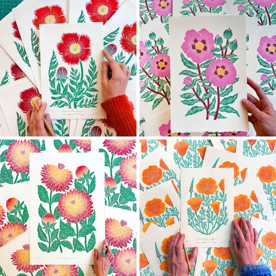 Flower printed blocks by Lili Arnold