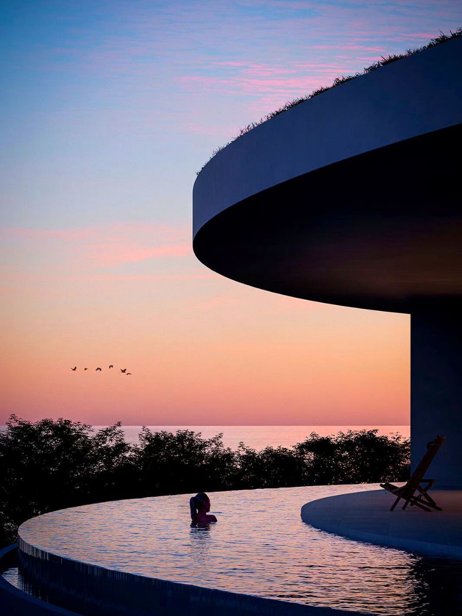 Sou Fujimotos Earth villa at sunset