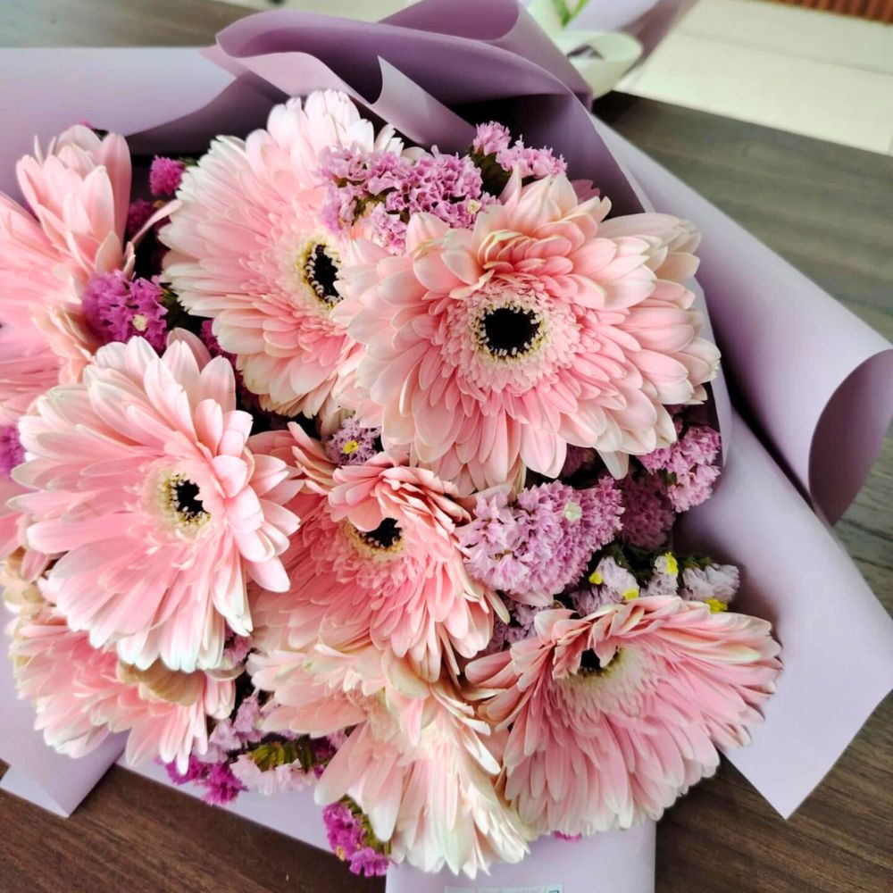 mixed bouquet featuring pink gerberas mixed bouquet featuring pink gerberas