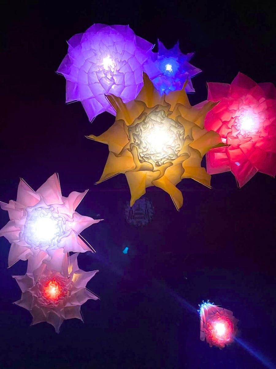 Glowing hanging flower installations