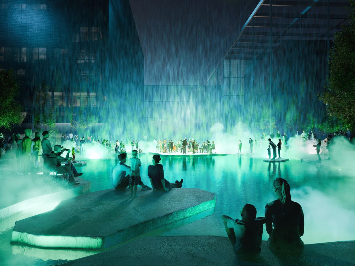 Greenish blue atmosphere at night at the Impact project