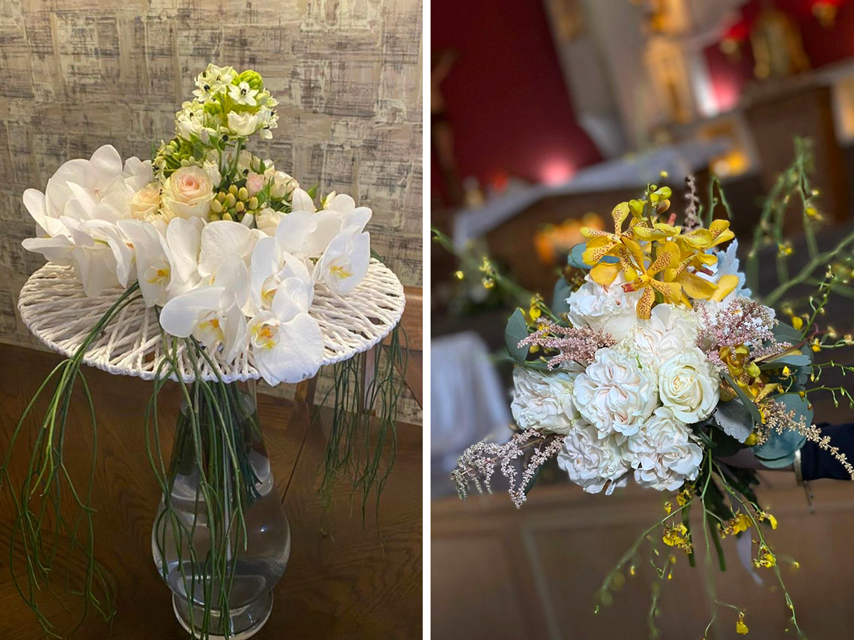 Oscar Villela two white designs orchids roses