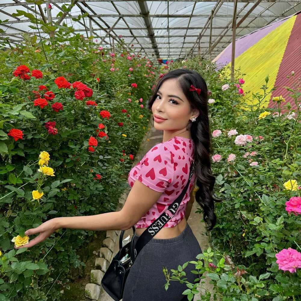 a girl visit flower garden a girl visit flower garden