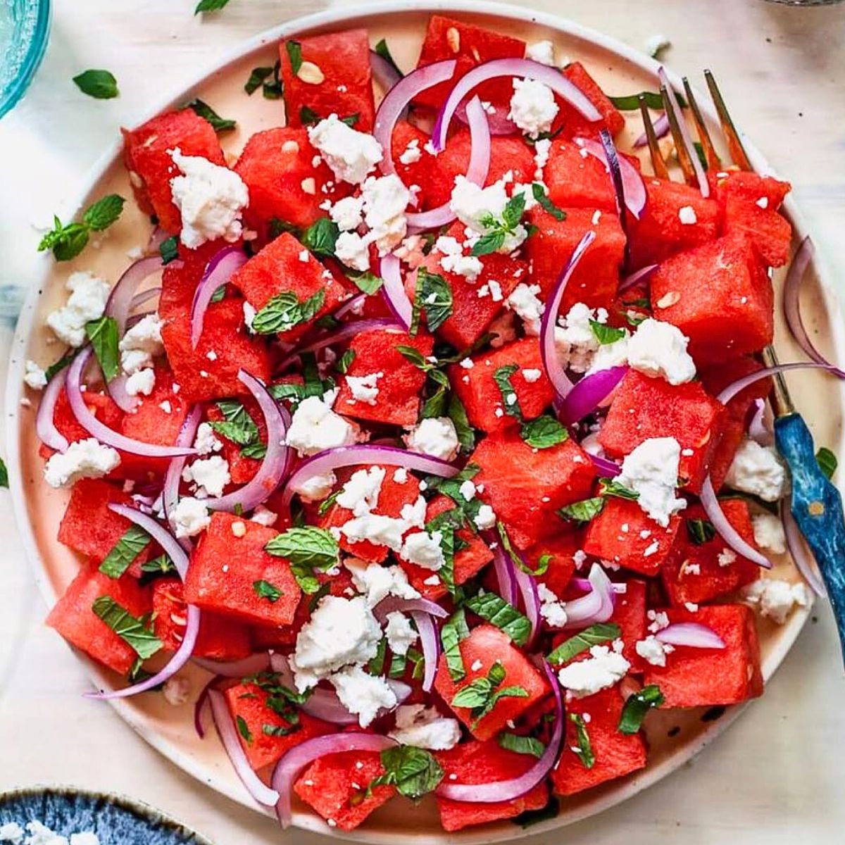 A fresh salad made with watermelon A fresh salad made with watermelon