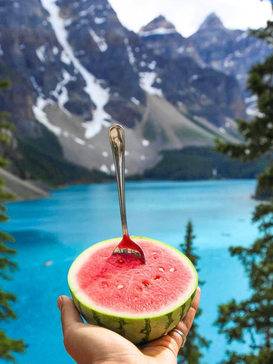 Eating a watermelon on the mountain Eating a watermelon on the mountain
