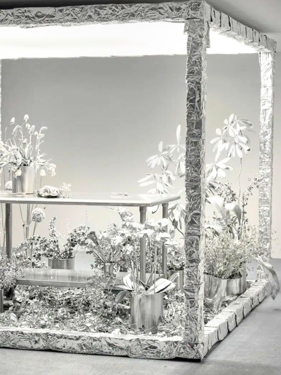 Snowy silver florals made in artistic installation
