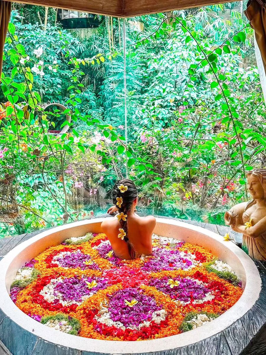 Colorful flower bath in the jungle