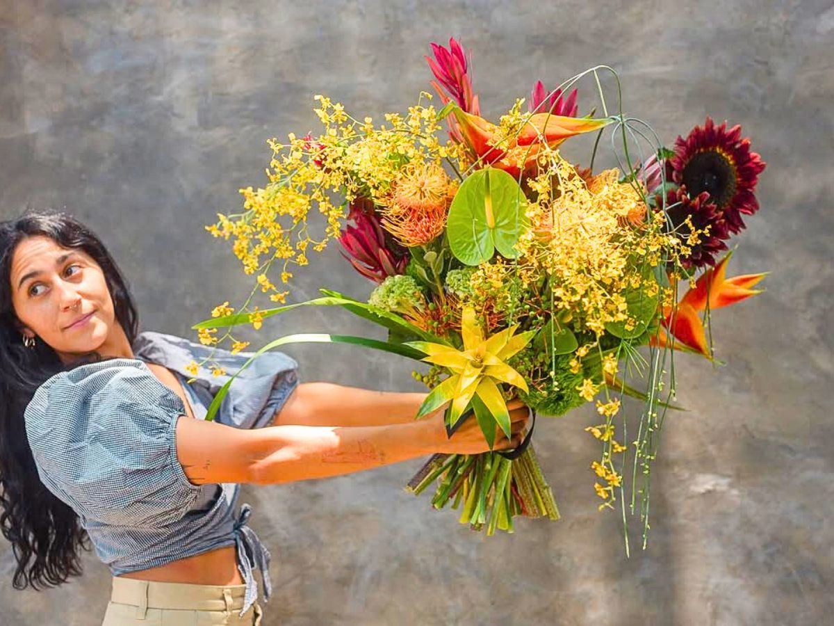 VAleria Navarro holding a colorful bouquet VAleria Navarro holding a colorful bouquet