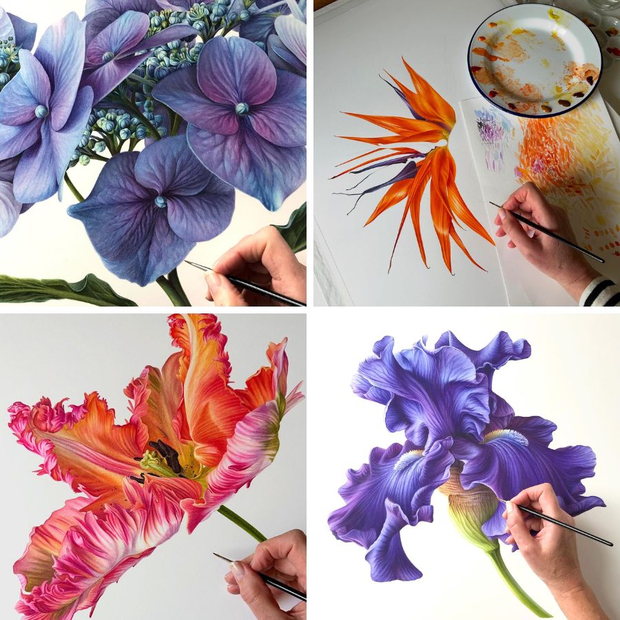 Blue purple and orangy flowers