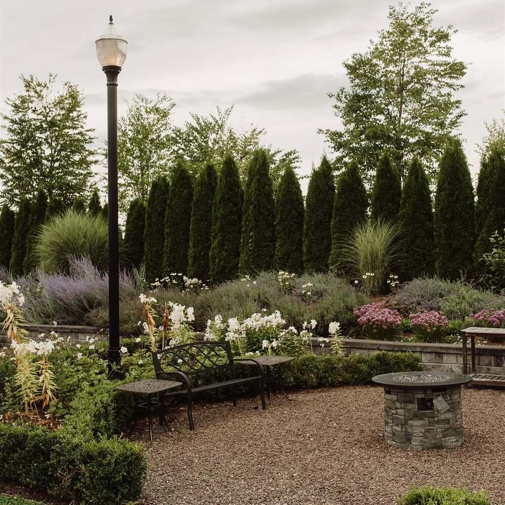 Peaceful summer garden with firepit Peaceful summer garden with firepit