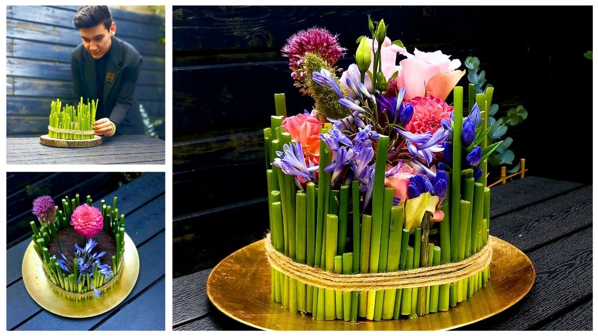 Arrangement with flowers by Floral Designer Valentin Candia Mahn with Sideau Cake Dummy Arrangement with flowers by Floral Designer Valentin Candia Mahn with Sideau Cake Dummy